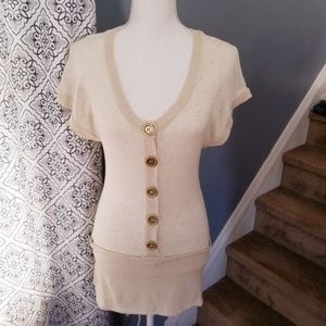 Creamy Short Sleeve Sweater w/ Buttons